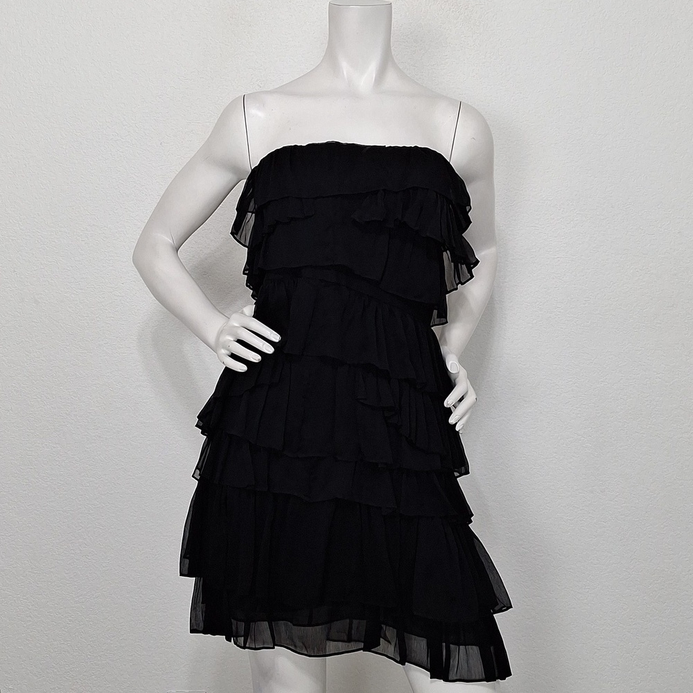 J. Crew NEW Black Silk Witchy Romantic Cascade Tiered Strapless Mini Dress Sz 8